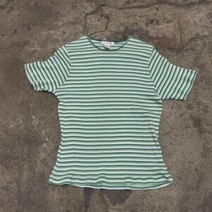 80s Vintage Courtney & Co. Green Striped Ribbed Tee Size XL